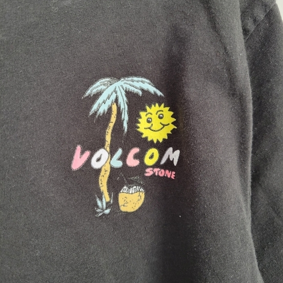 Volcom Girls Large 10/12 Black Short Sleeve Ringer Tee T-shirt Palm Tree Sun Top - Picture 2 of 4